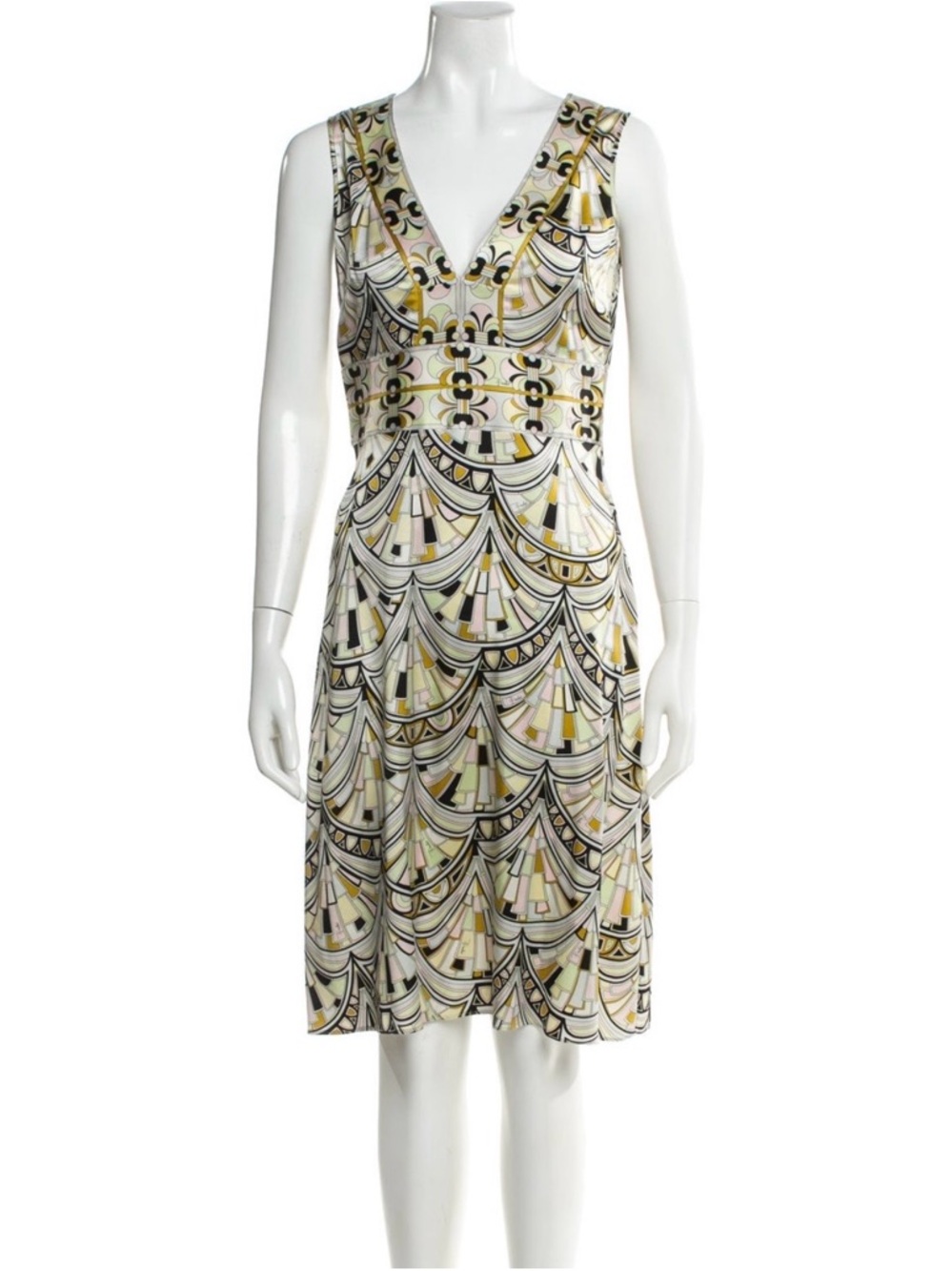 Vintage Emilio Pucci V-Neck Silk Geometric Midi Dress